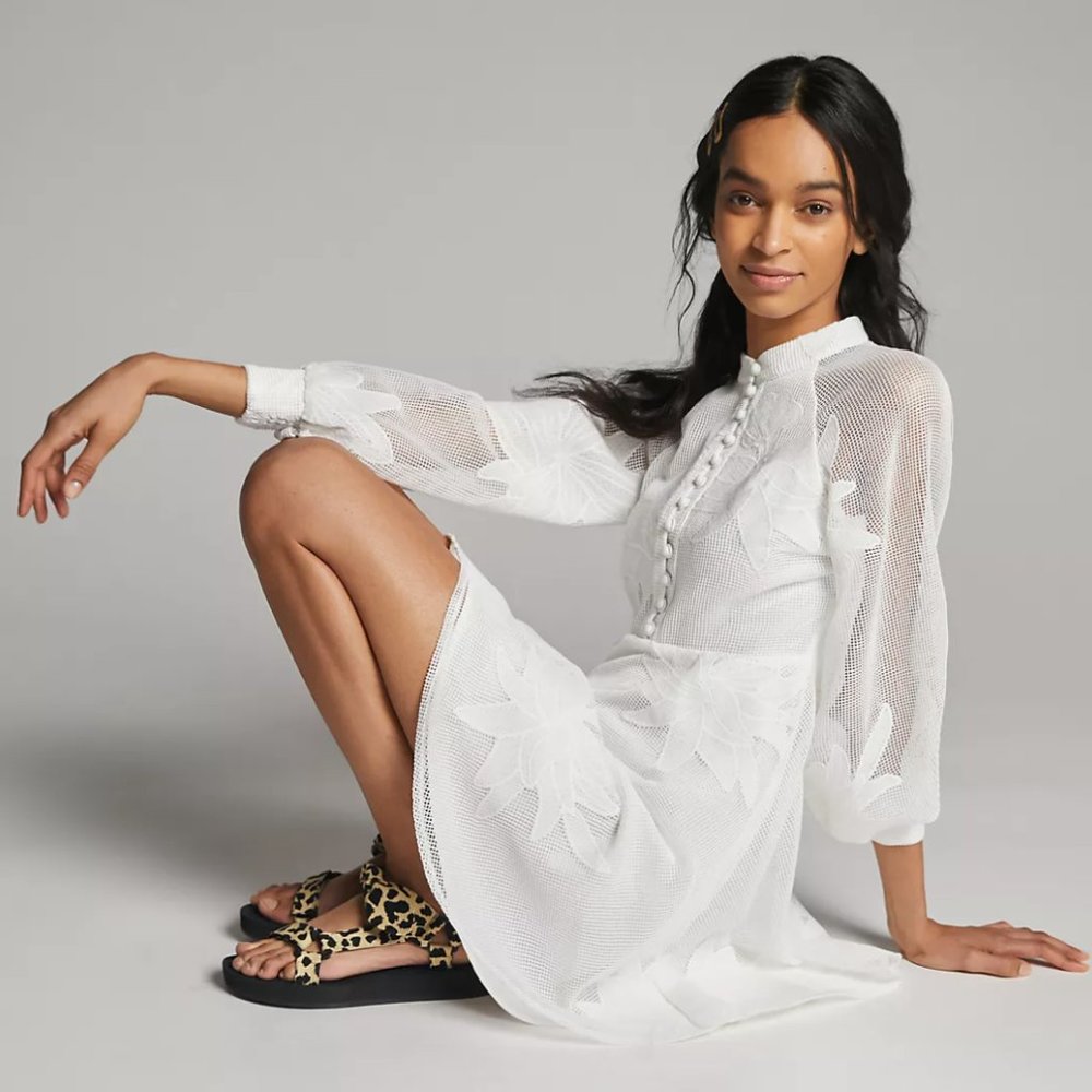 Anthropologie NWT White Sabine Embroidered Summer Dress *MINT*